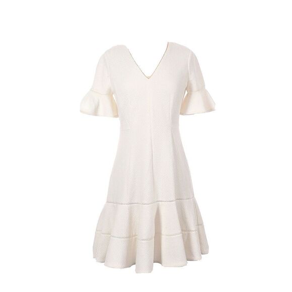 NWOT Rebecca Taylor White vneck flutter sleeve flare mini dress size US 8 - Picture 1 of 7